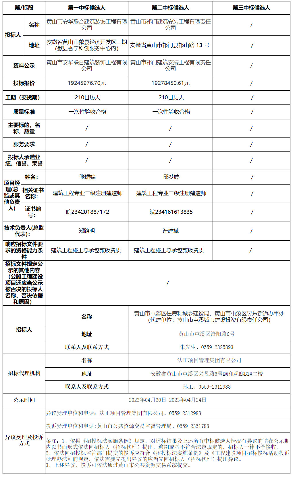 黄山市屯溪区老旧小区改造项目-2023年昱东街道荷花池新村小区改造工程中标候选人公示
