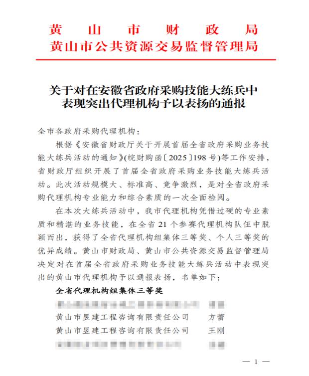 喜报！屯溪城建投公司参股企业昱建咨询公司员工助力黄山代表队斩获省级大奖